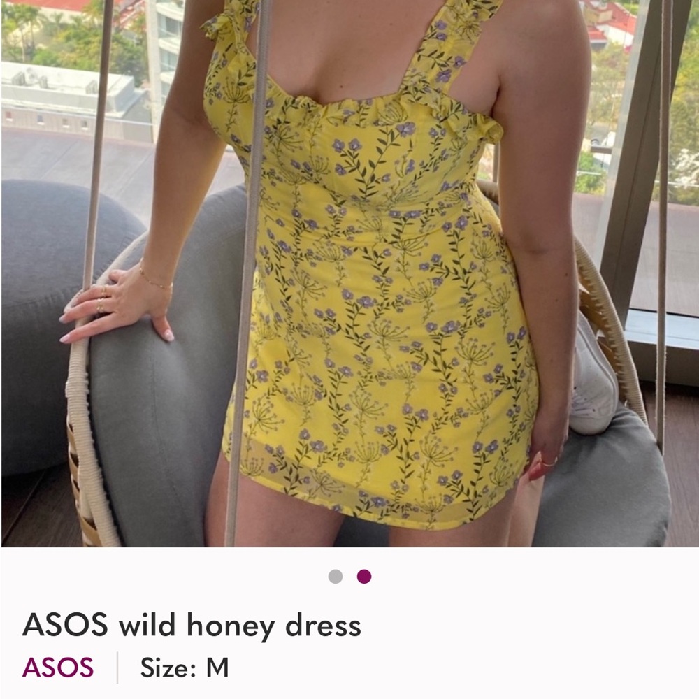 ASOS Yellow Floral Ruffle-Strap Mini Dress
